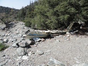 Wreckage of a light plane in lower Vincent Gulch.  This fuselage and wing sections have been here for decades.