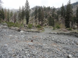 A washed out streamed crossing just down canyon from Lupine Campground in the Prairie Fork.