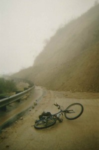 Here's my bike in front of a slide that covered the road while I was photographing the Big Santa Anita during flood stage. Fortunately, my truck was sitting in a friend's drive way in north Arcadia. A number of Forest Service employees had vehicles trapped on the upper end of this and other slides for nearly 10 months!